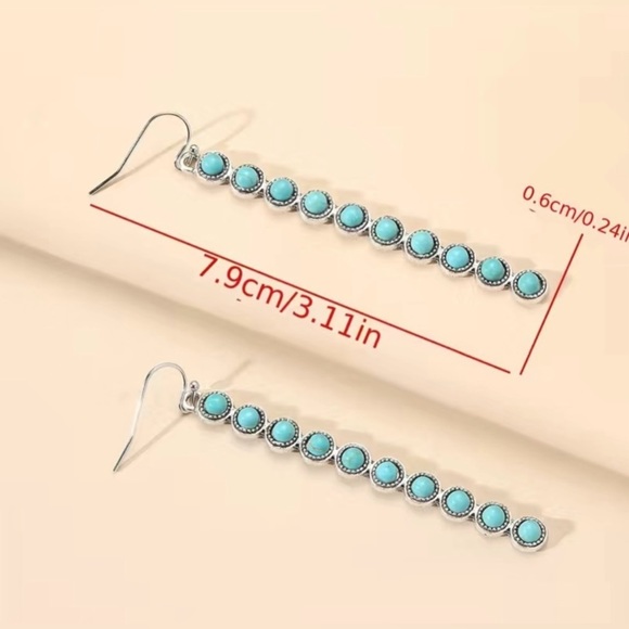 Boho style Turquoise Bar Earrings, NWT - Picture 4 of 4